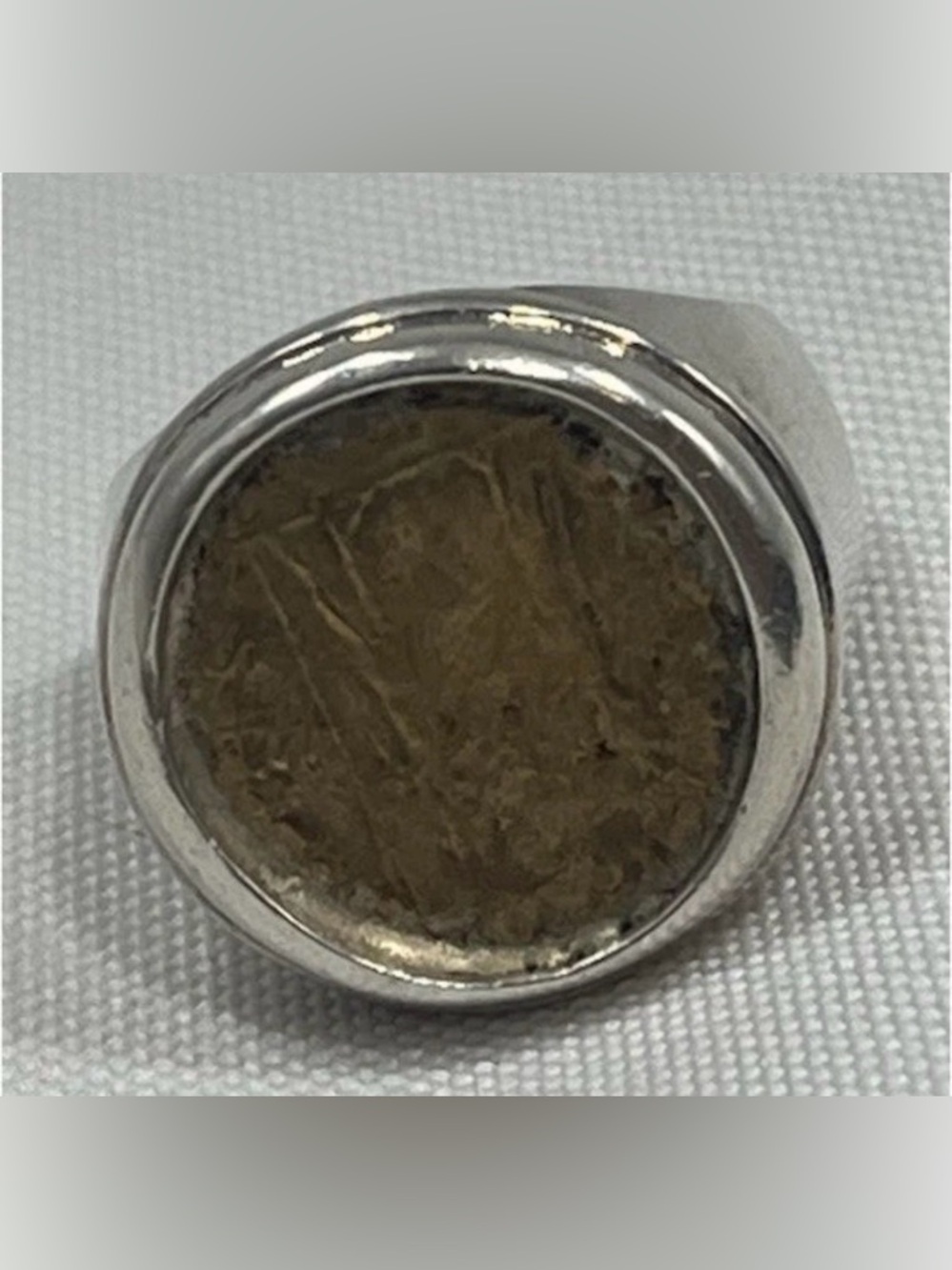 Sterling Silver Coun Design Signet Ring Sz 7, 8mm Band, Bezel Setting